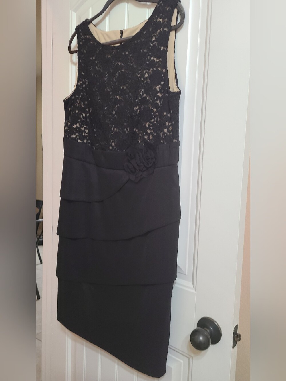 connected apparel Black Lace Tiered Sheath Dress
